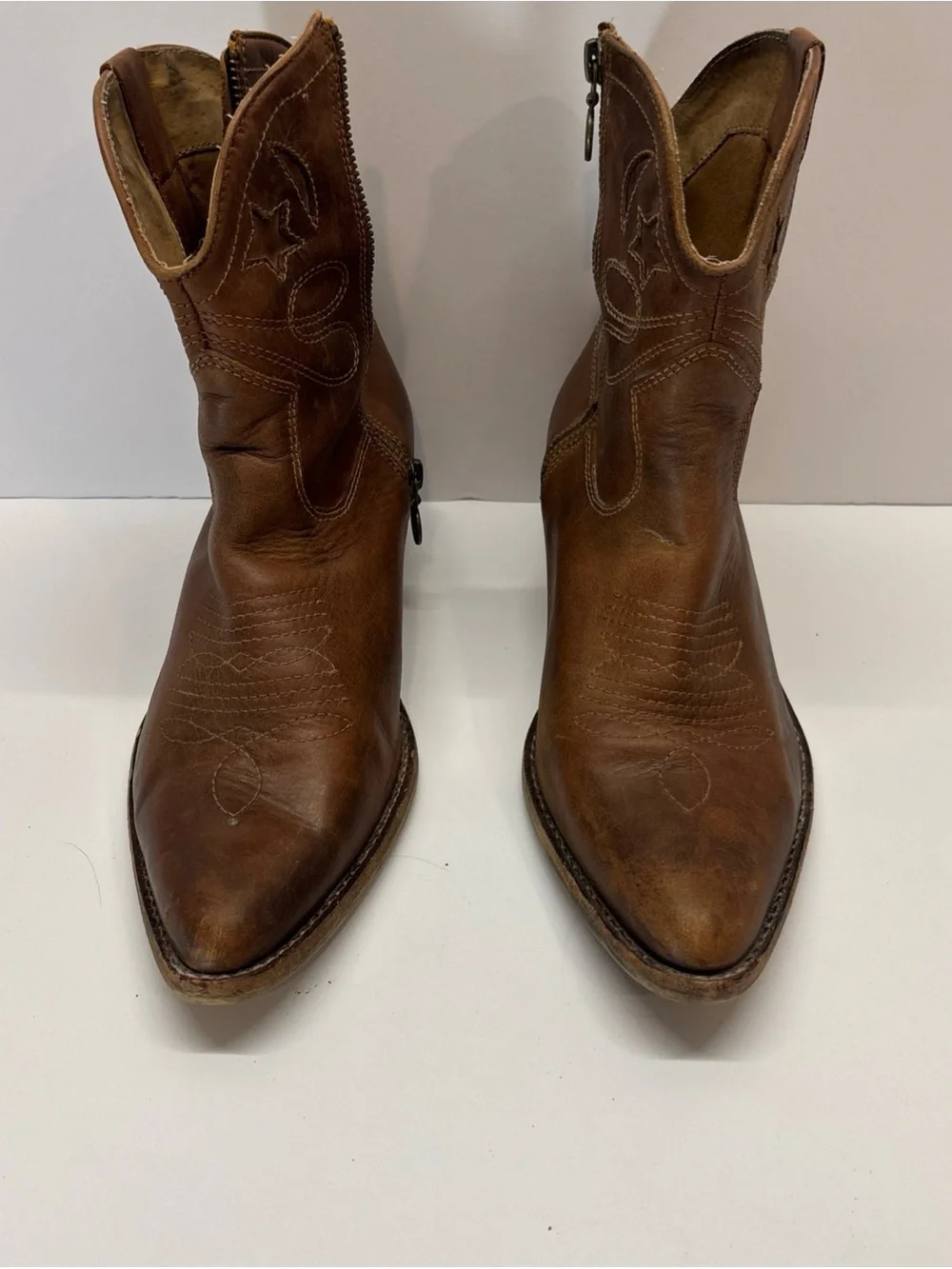 Zigi Soho women’s Brown Leather Western Ankle Booties with Side Zip side 9